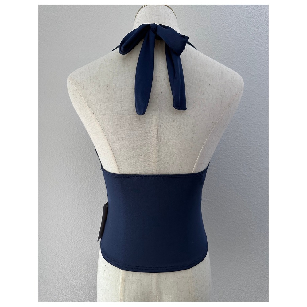 Gaze V-Neck Halter Top Women's XS Navy Blue 90s Minimalist Y2K Clean Girl - Picture 2 of 8